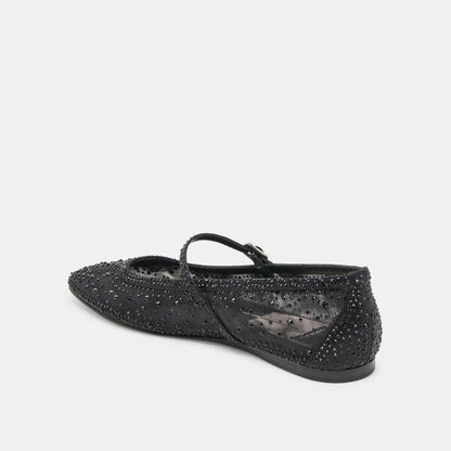 REYES CRYSTAL BALLET FLATS BLACK MESH - Dolce Vita