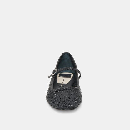REYES CRYSTAL BALLET FLATS BLACK MESH - Dolce Vita