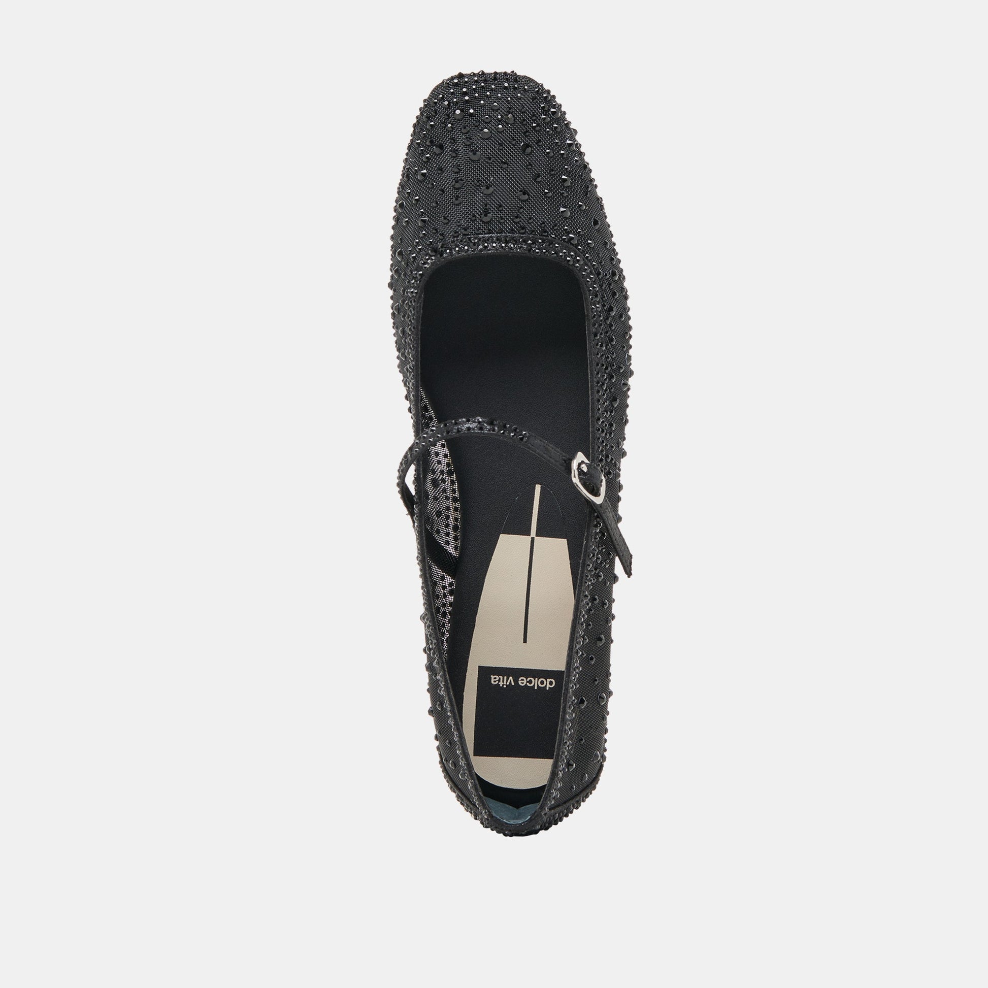 REYES CRYSTAL BALLET FLATS BLACK MESH - Dolce Vita
