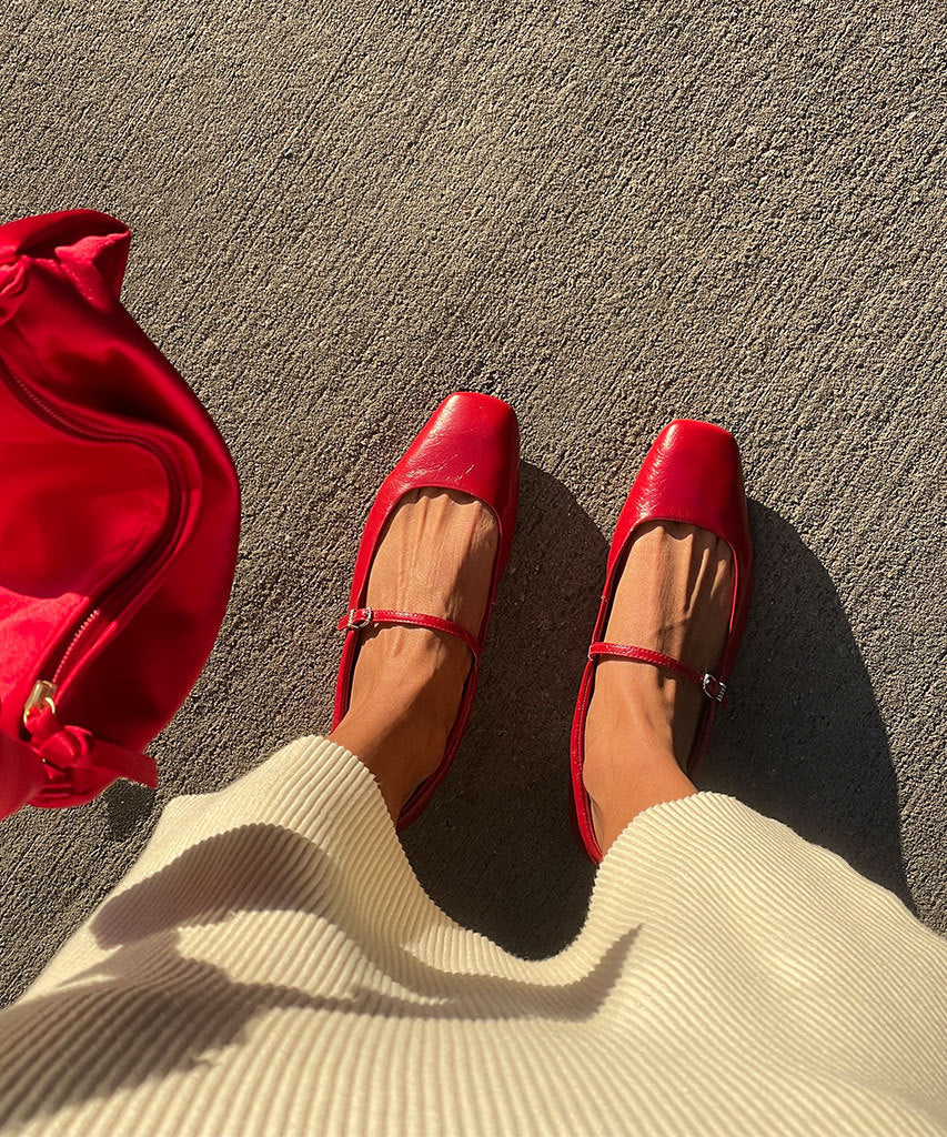 Reyes Ballet Flats Red Crinkle Patent - Dolce Vita