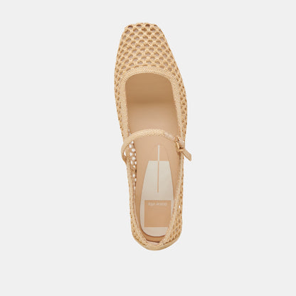 REYES WIDE BALLET FLATS LT NATURAL WOVEN RAFFIA - Dolce Vita
