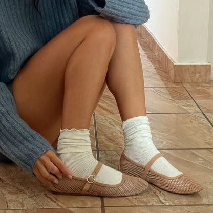 RODNI MESH BALLET FLATS LIGHT TAN WOVEN MESH - Dolce Vita