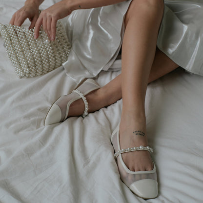 ROLLIN PEARL BALLET FLATS WHITE MESH - Dolce Vita