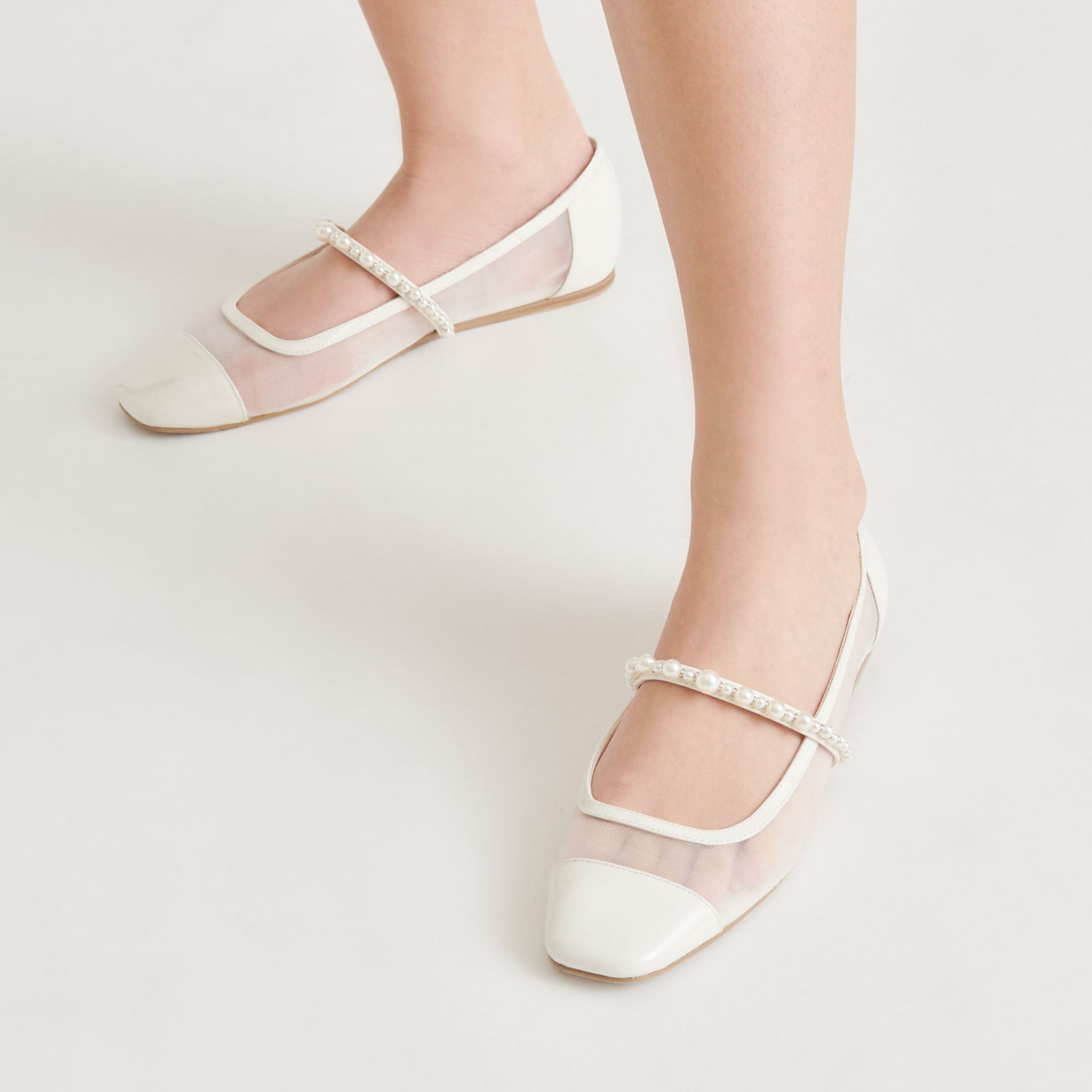 ROLLIN PEARL BALLET FLATS WHITE MESH - Dolce Vita