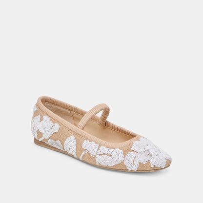 RHODIE BALLET FLATS NATURAL MULTI FLORAL SEQUIN - Dolce Vita