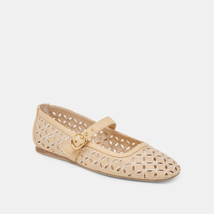 RODNI EYELET PERF BALLET FLATS LT NATURAL WOVEN RAFFIA - Dolce Vita