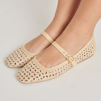 RODNI EYELET PERF BALLET FLATS LT NATURAL WOVEN RAFFIA - Dolce Vita