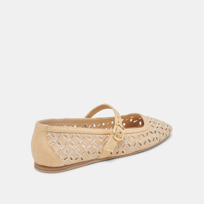RODNI EYELET PERF BALLET FLATS LT NATURAL WOVEN RAFFIA - Dolce Vita