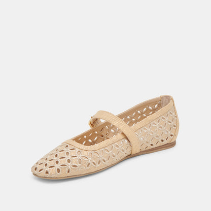RODNI EYELET PERF BALLET FLATS LT NATURAL WOVEN RAFFIA - Dolce Vita