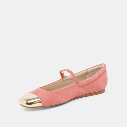 REYES TOE CAP BALLET FLATS CORAL SUEDE - Dolce Vita