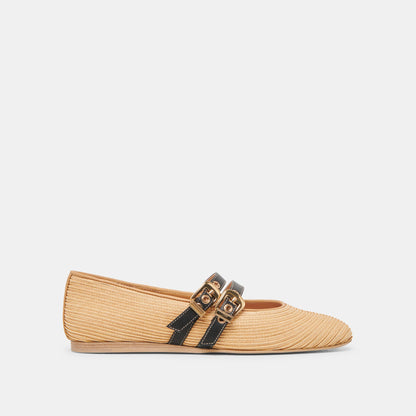 BAYLEE WIDE BALLET FLATS NATURAL RAFFIA - Dolce Vita