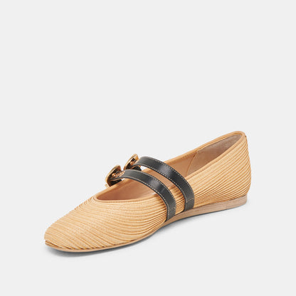 BAYLEE WIDE BALLET FLATS NATURAL RAFFIA - Dolce Vita