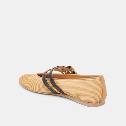 BAYLEE WIDE BALLET FLATS NATURAL RAFFIA - Dolce Vita