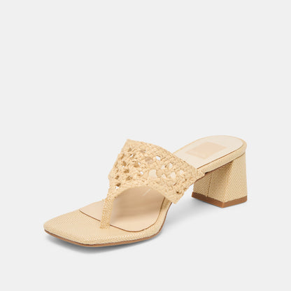 Barlo Lt Natural Woven Raffia Heels - Dolce Vita