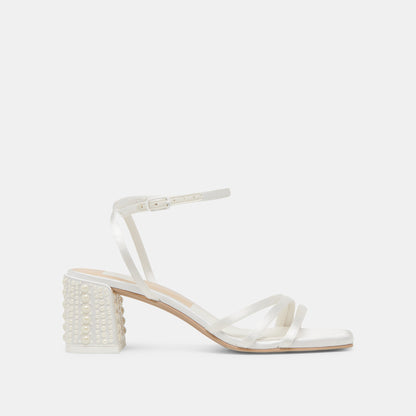 YSABEL PEARL HEELS TRUE WHITE SATIN - Dolce Vita