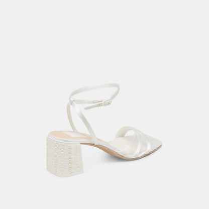YSABEL PEARL HEELS TRUE WHITE SATIN - Dolce Vita