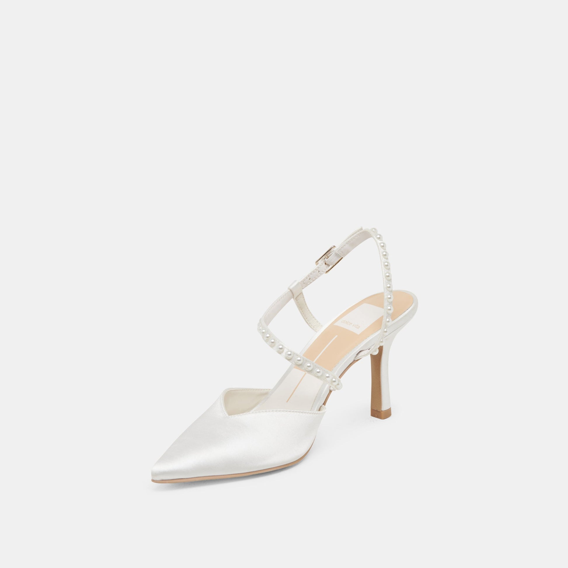 KAMRA PEARL HEELS TRUE WHITE SATIN - Dolce Vita