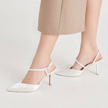KAMRA PEARL HEELS TRUE WHITE SATIN - Dolce Vita