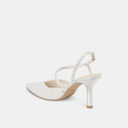 KAMRA PEARL HEELS TRUE WHITE SATIN - Dolce Vita