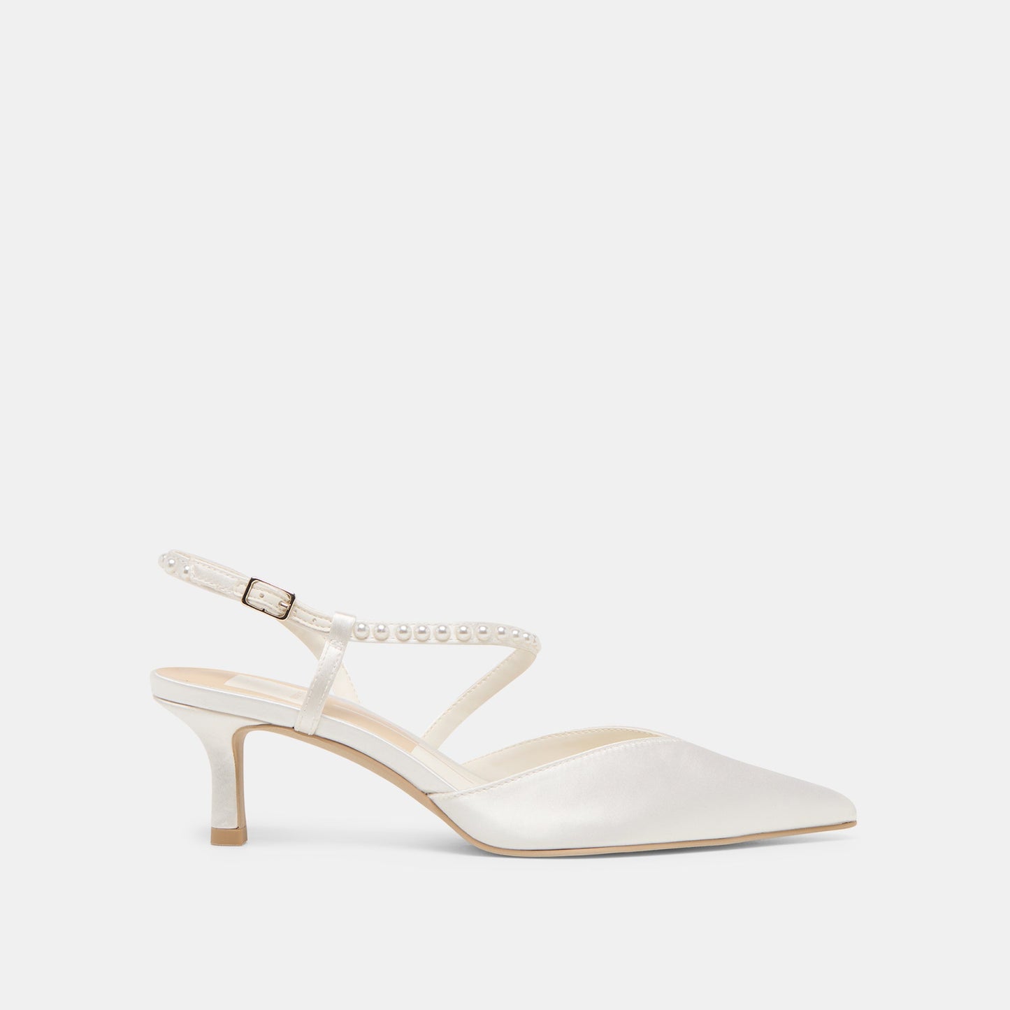 Kamra Pearl True White Satin Mid Heels - Dolce Vita