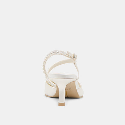Kamra Pearl True White Satin Mid Heels - Dolce Vita