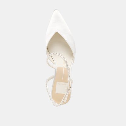 Kamra Pearl True White Satin Mid Heels - Dolce Vita