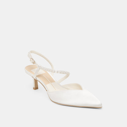 Kamra Pearl True White Satin Mid Heels - Dolce Vita