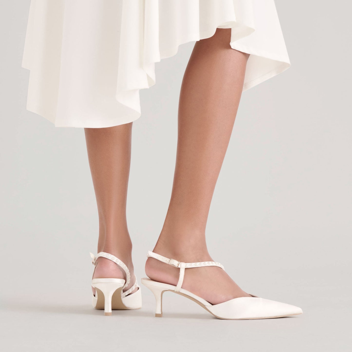 Kamra Pearl True White Satin Mid Heels - Dolce Vita