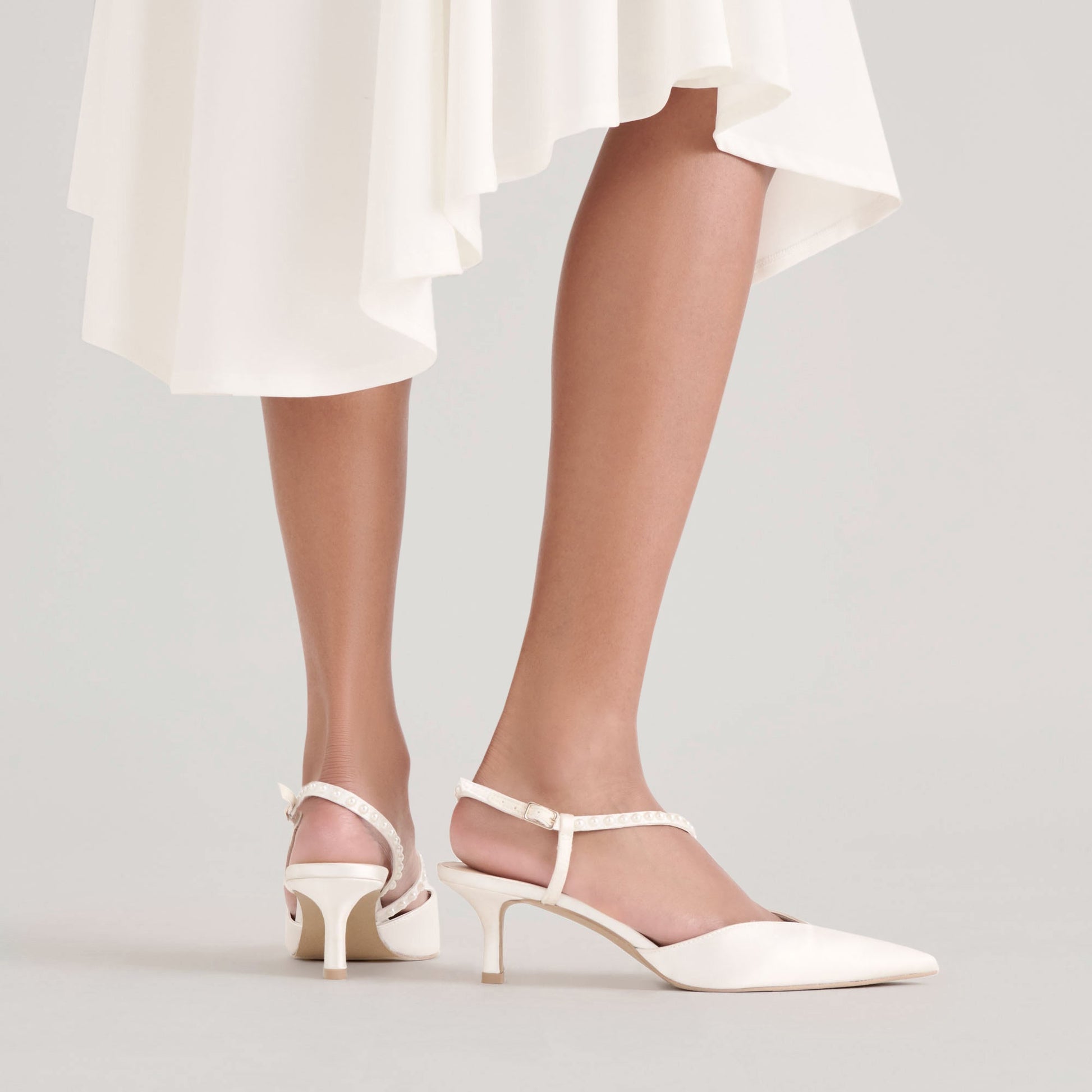 Kamra Pearl True White Satin Mid Heels - Dolce Vita