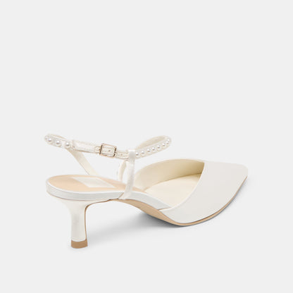 Kamra Pearl True White Satin Mid Heels - Dolce Vita