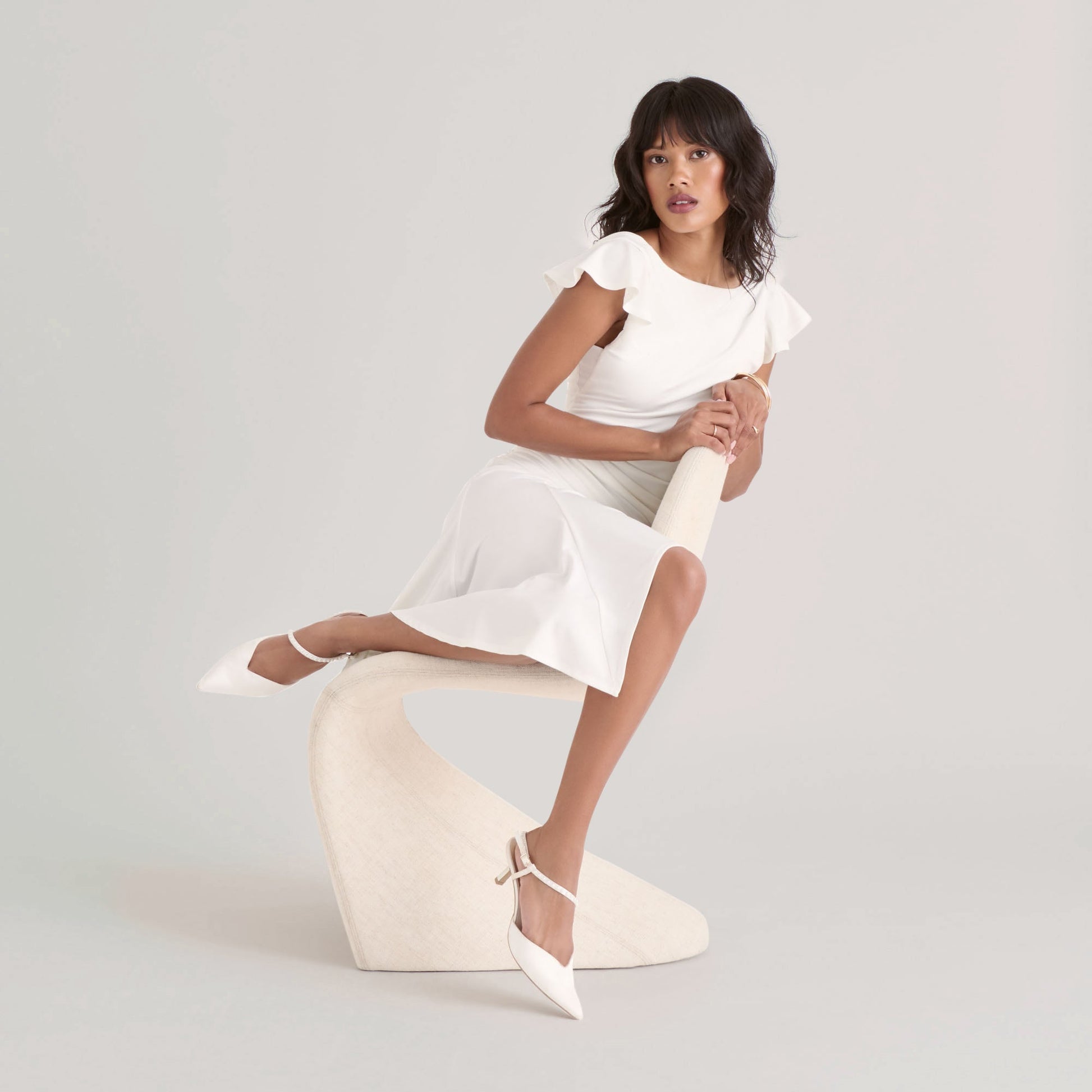 Kamra Pearl True White Satin Mid Heels - Dolce Vita