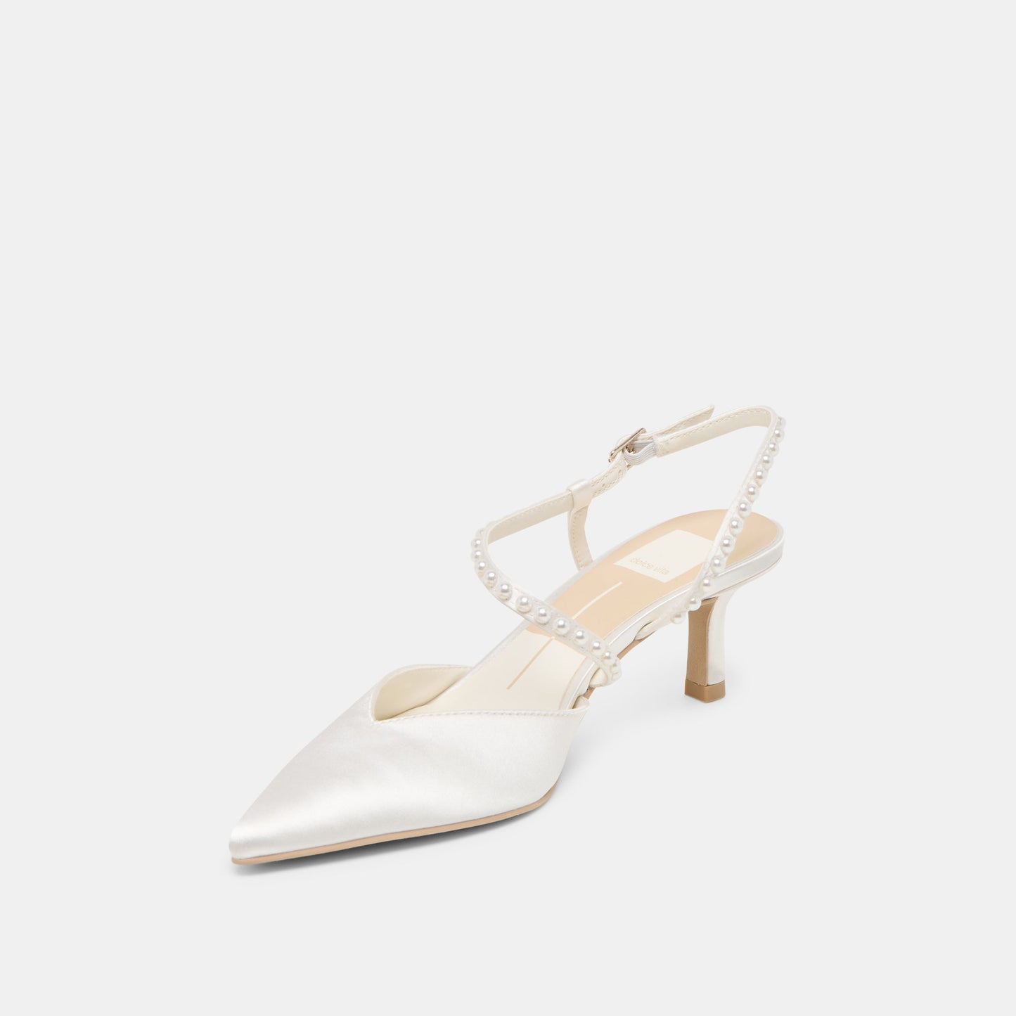 Kamra Pearl True White Satin Mid Heels - Dolce Vita