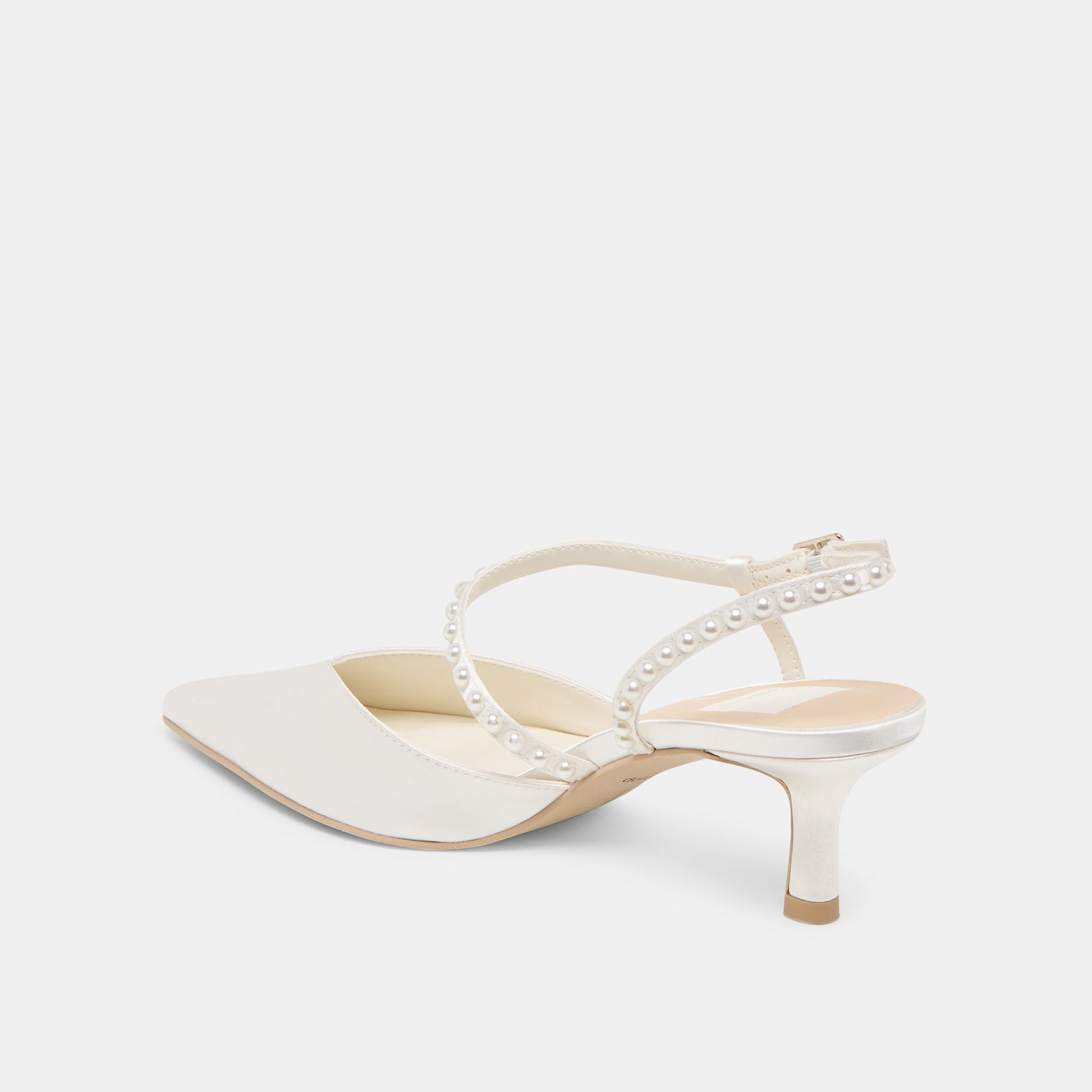 Kamra Pearl True White Satin Mid Heels - Dolce Vita