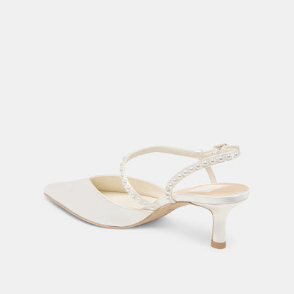 Kamra Pearl True White Satin Mid Heels - Dolce Vita