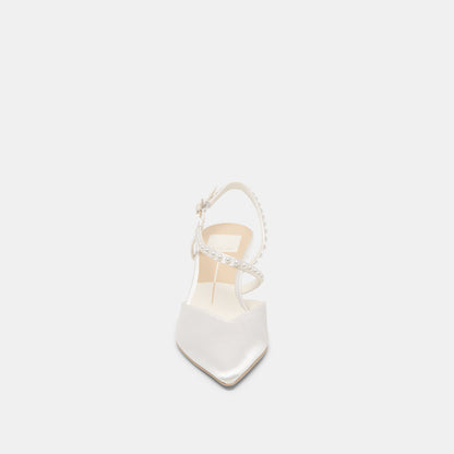 Kamra Pearl True White Satin Mid Heels - Dolce Vita