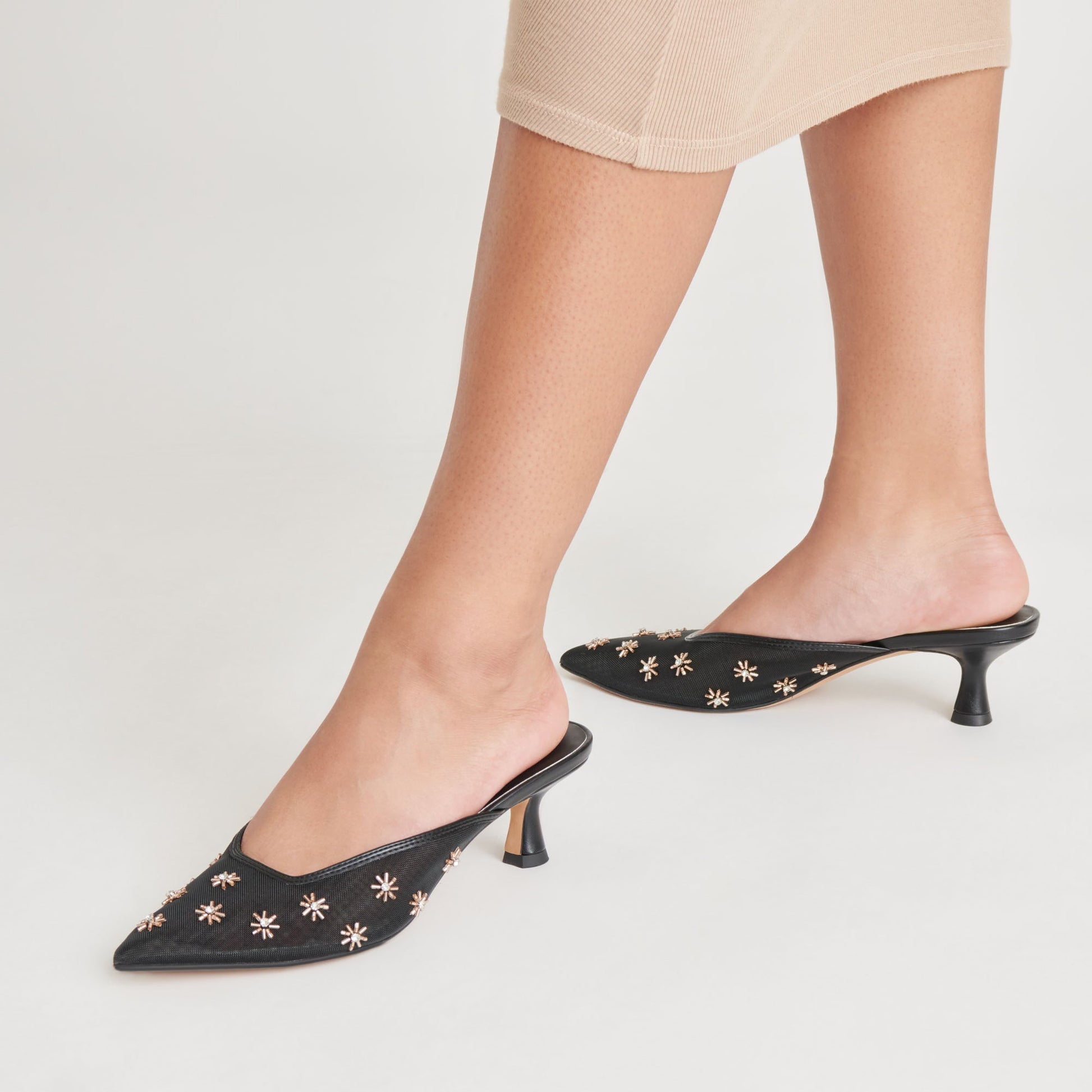 CLARA HEELS BLACK MESH - Dolce Vita