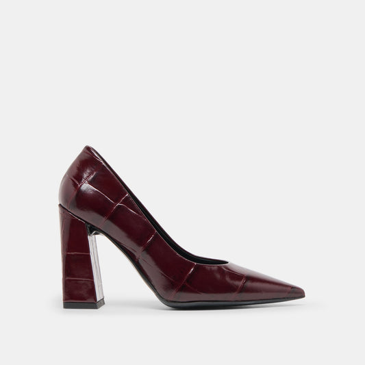 Misty Burgundy Croco Embossed Leather Heels - Dolce Vita
