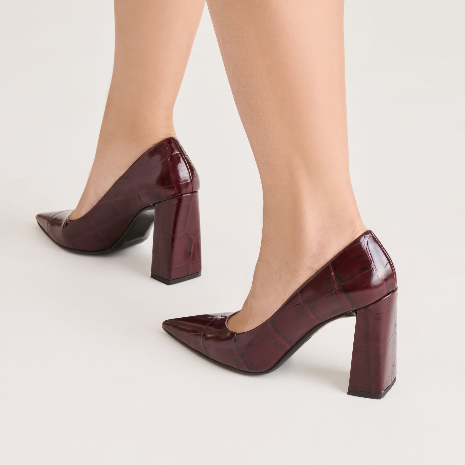 Misty Burgundy Croco Embossed Leather Heels - Dolce Vita