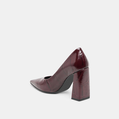 Misty Burgundy Croco Embossed Leather Heels - Dolce Vita