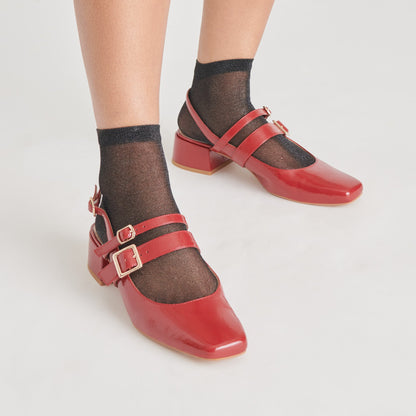 PATZY HEELS CRIMSON CRINKLE PATENT LEATHER - Dolce Vita