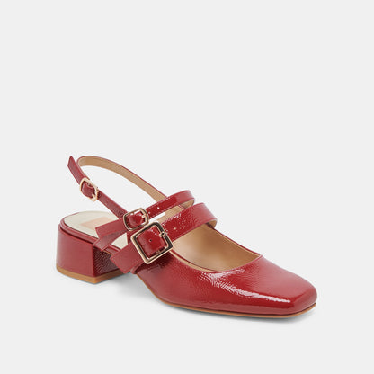 PATZY HEELS CRIMSON CRINKLE PATENT LEATHER - Dolce Vita