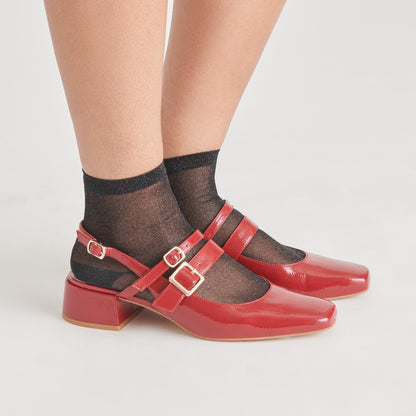PATZY HEELS CRIMSON CRINKLE PATENT LEATHER - Dolce Vita