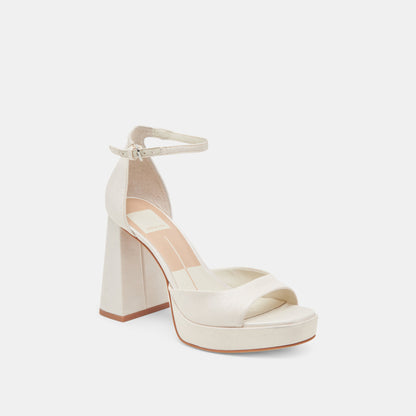 PANDRO WIDE HEELS WHITE SATIN - Dolce Vita