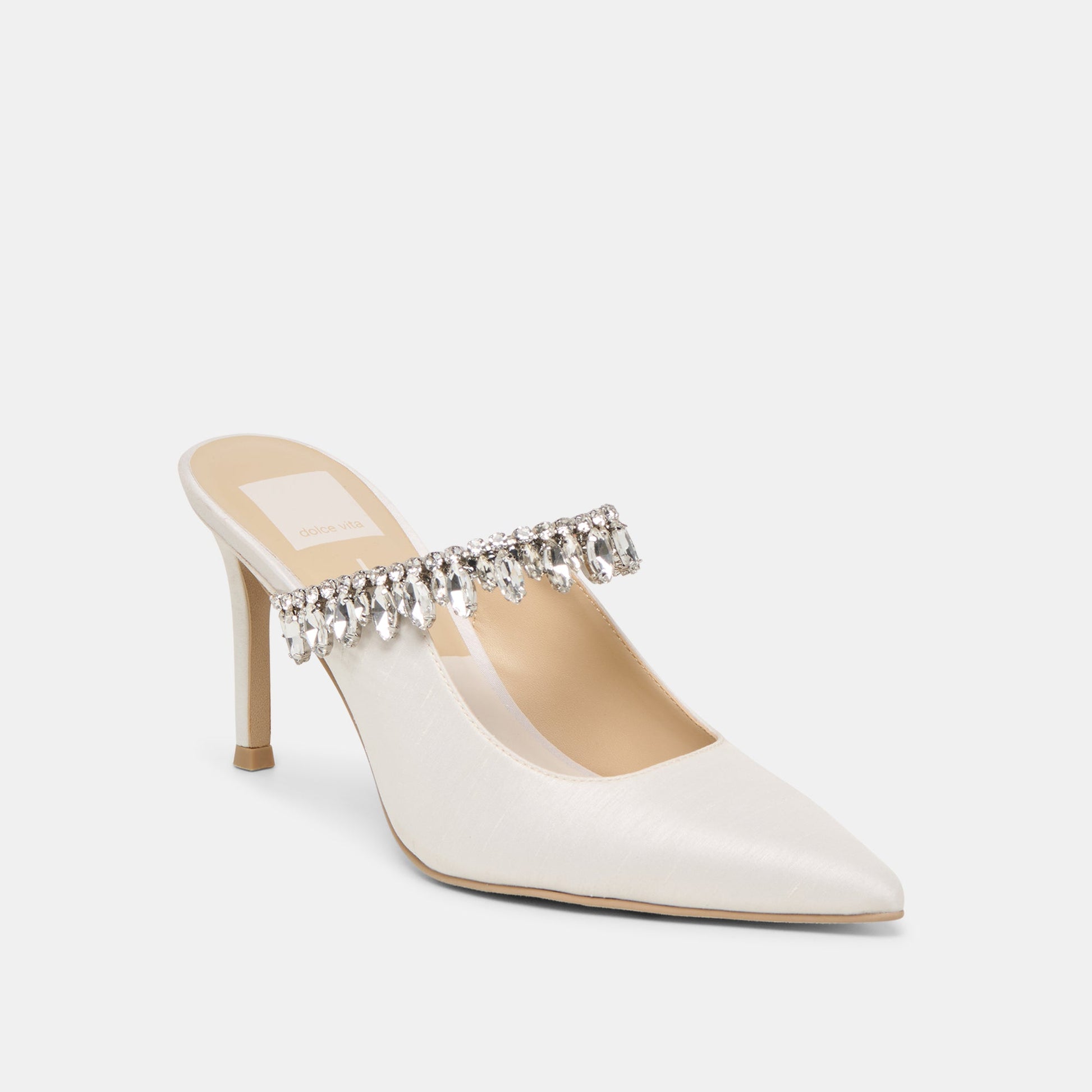 Keli Crystal White Satin Heels - Dolce Vita