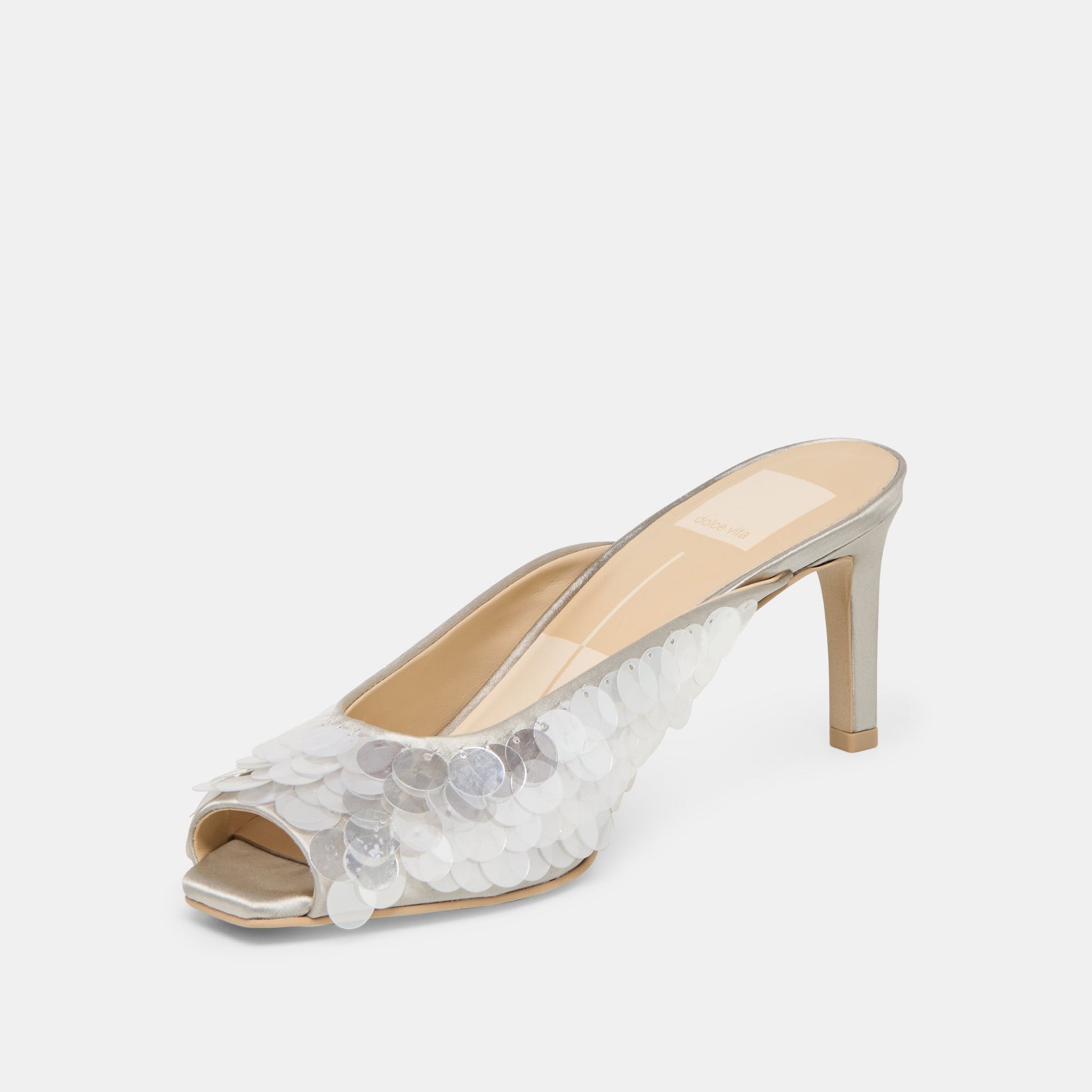 Samary Confetti Silver Satin Heels - Dolce Vita