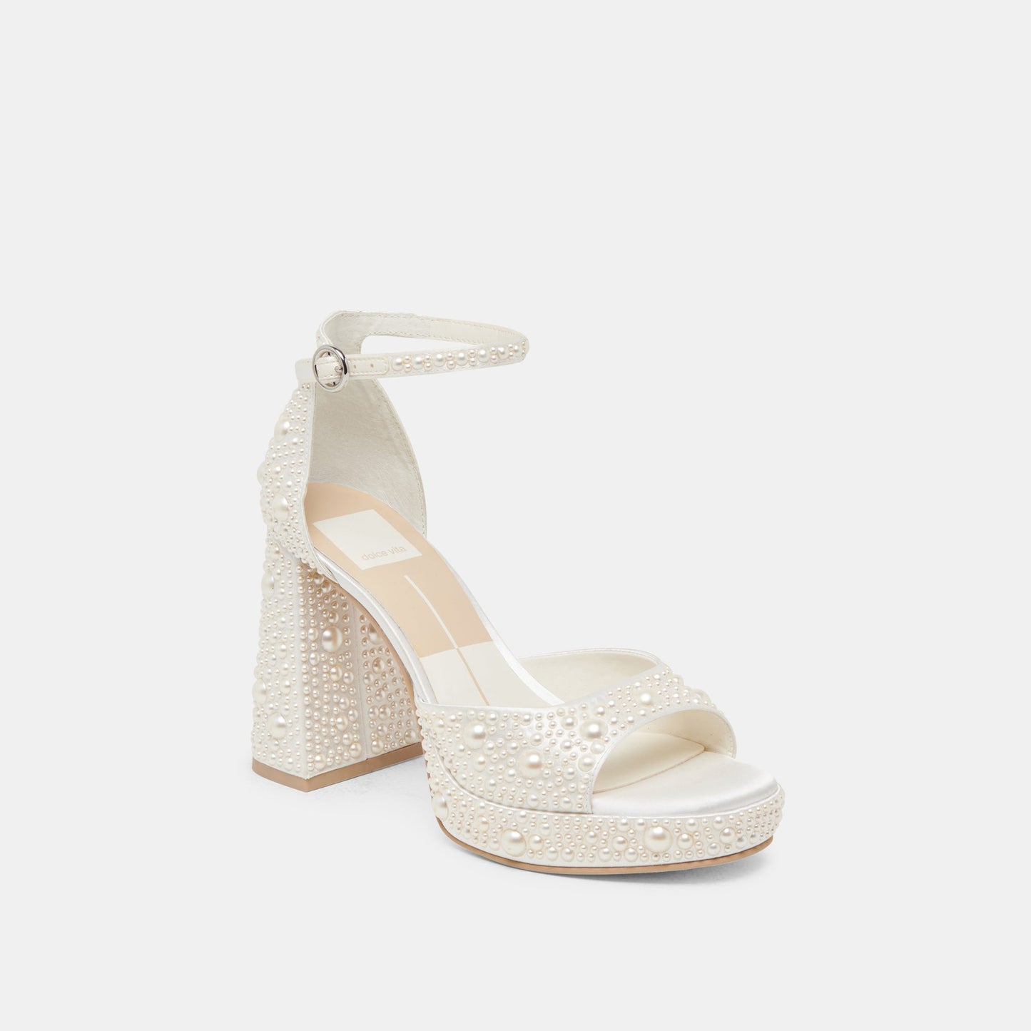 PANDRO PEARL HEELS TRUE WHITE SATIN - Dolce Vita