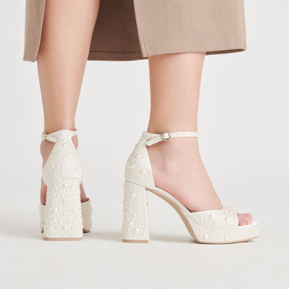 PANDRO PEARL HEELS TRUE WHITE SATIN - Dolce Vita