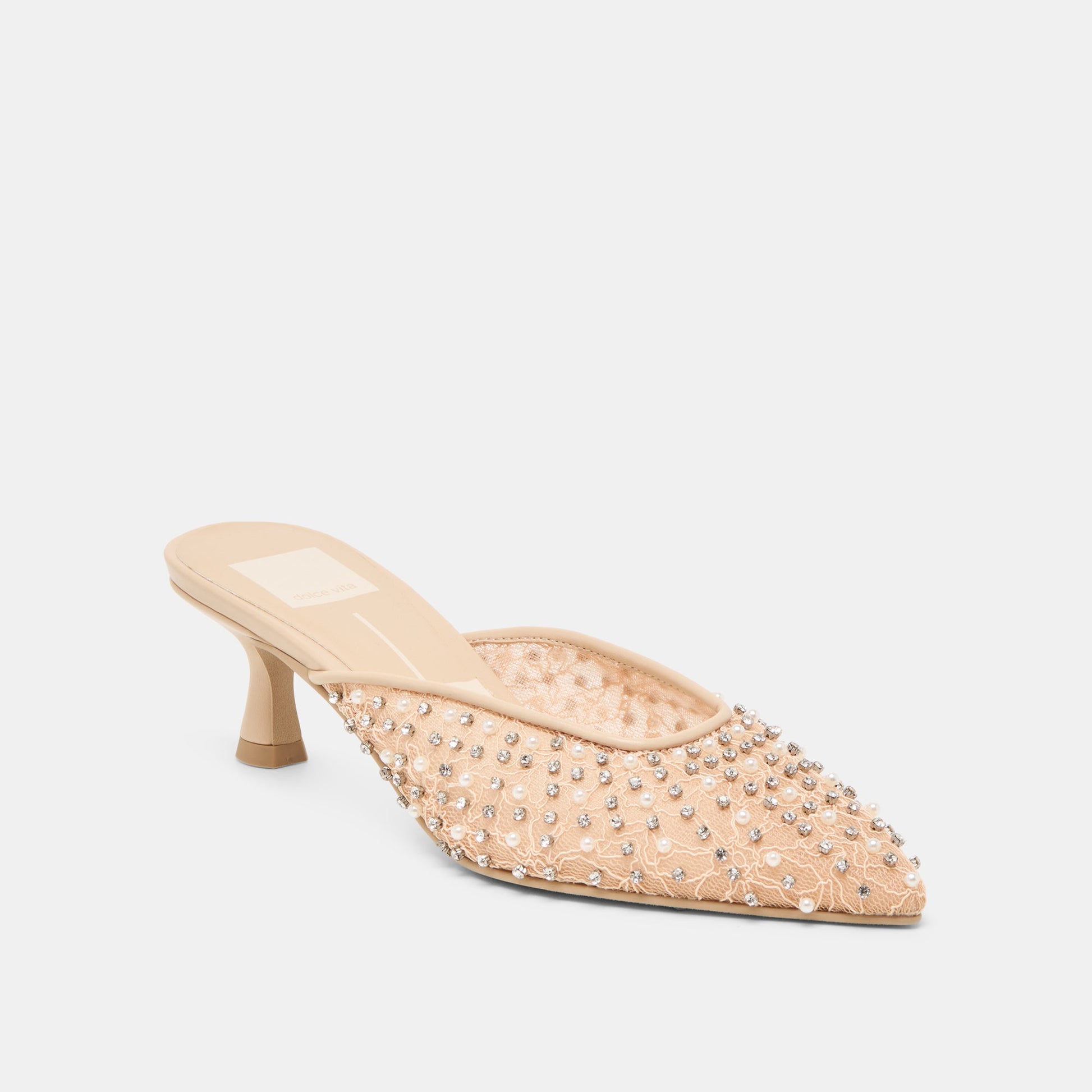 Cleo Pearl Blush Lace Mesh Heels - Dolce Vita
