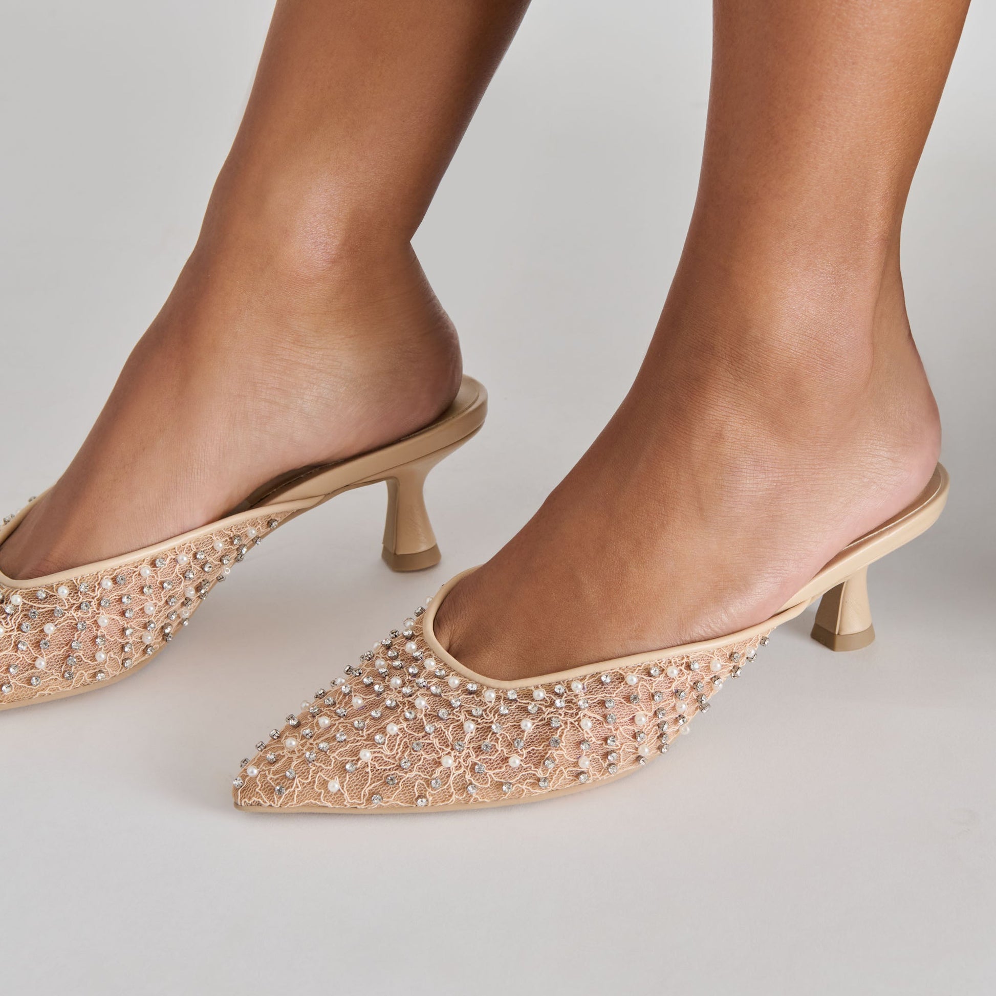 Cleo Pearl Blush Lace Mesh Heels - Dolce Vita
