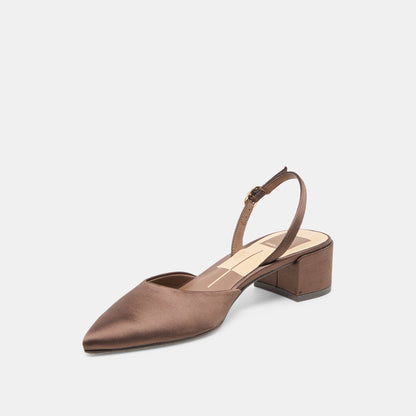 Carel Dk Brown Satin Heels - Dolce Vita